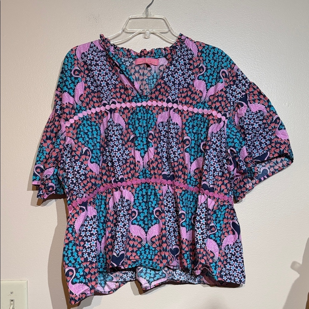 Simply Southern Pink and Teal Patterned Blouse